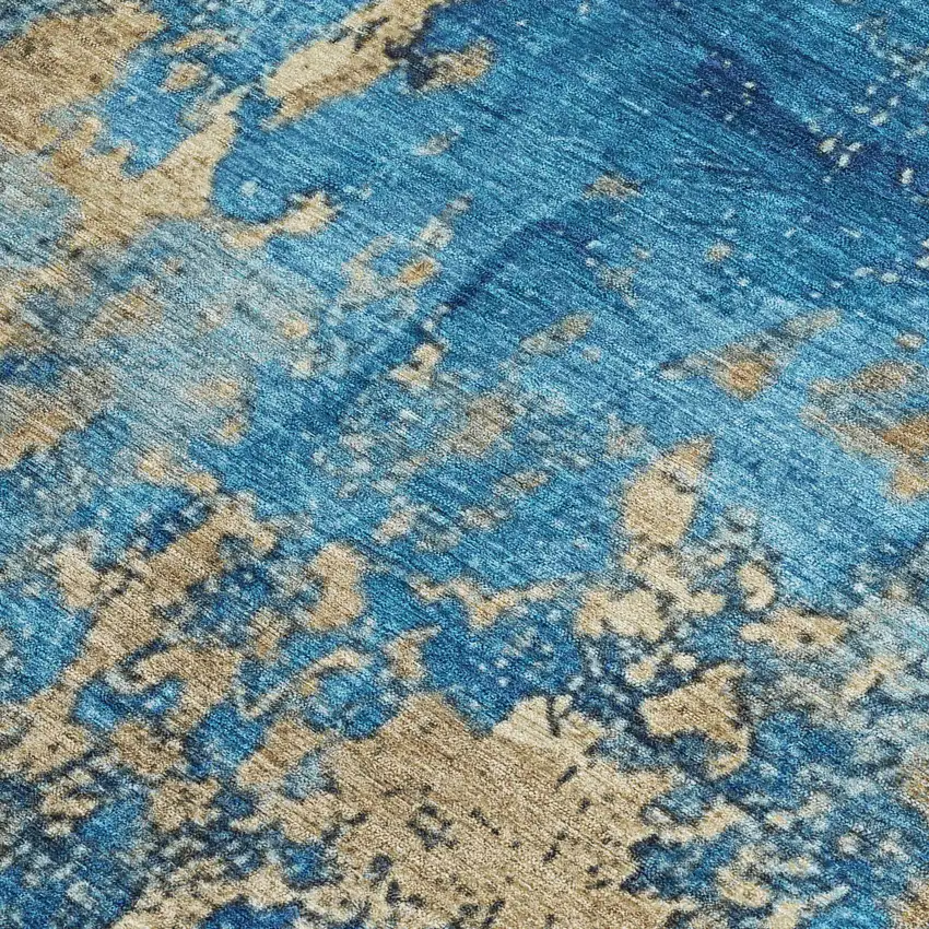 Blue And Beige Abstract Washable Indoor Outdoor Area Rug Photo 3