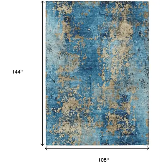 Blue And Beige Abstract Washable Indoor Outdoor Area Rug Photo 8