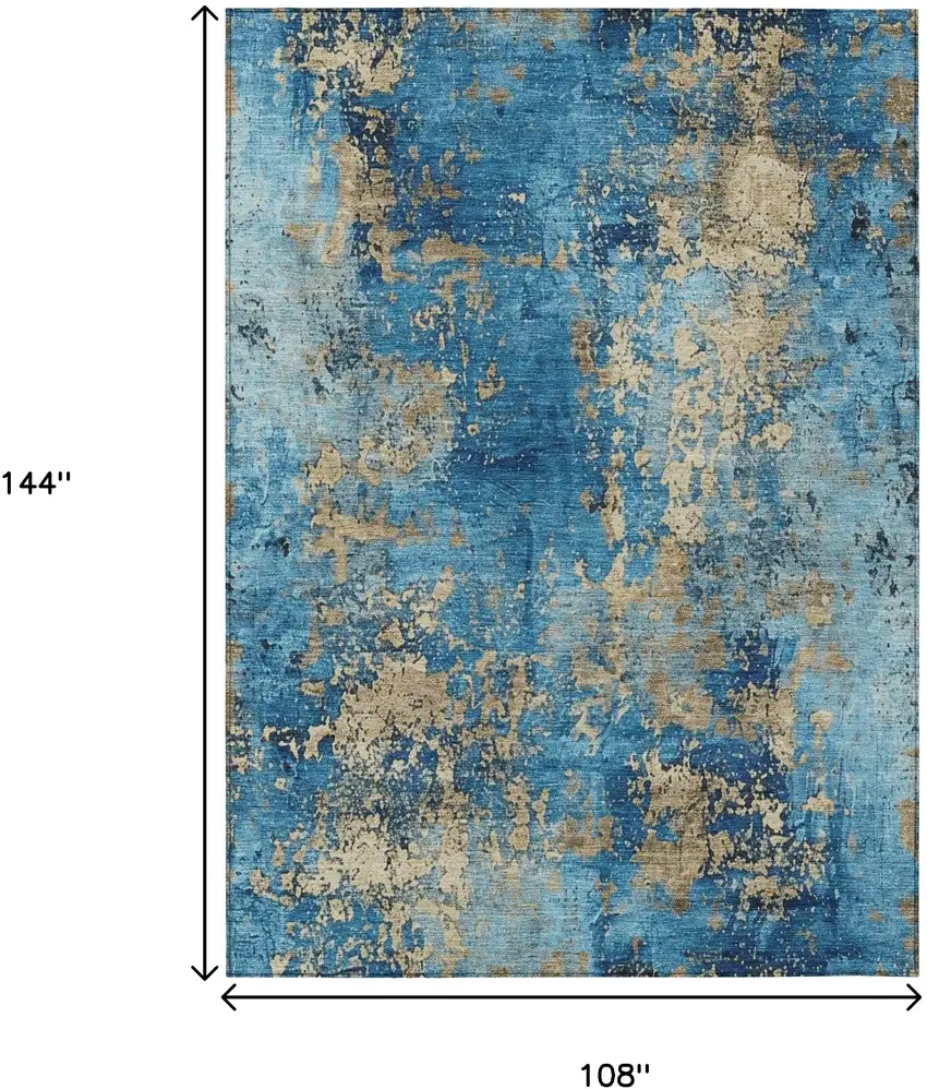Blue And Beige Abstract Washable Indoor Outdoor Area Rug Photo 8