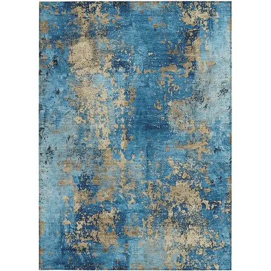 Blue And Beige Abstract Washable Indoor Outdoor Area Rug Photo 8