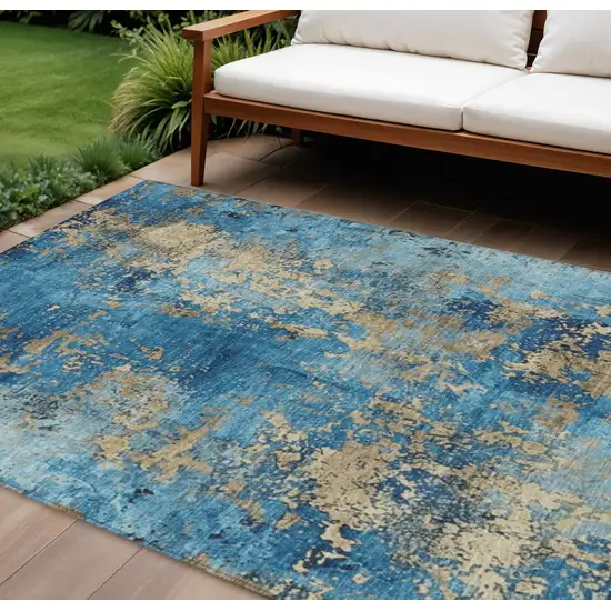 Blue And Beige Abstract Washable Indoor Outdoor Area Rug Photo 2