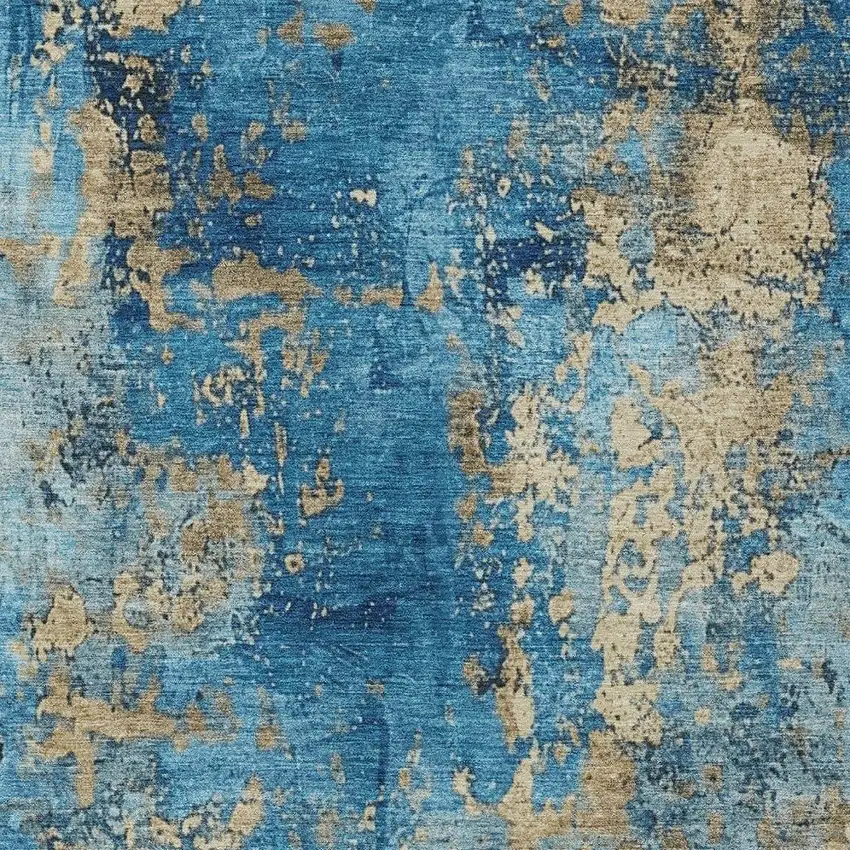Blue And Beige Abstract Washable Indoor Outdoor Area Rug Photo 7