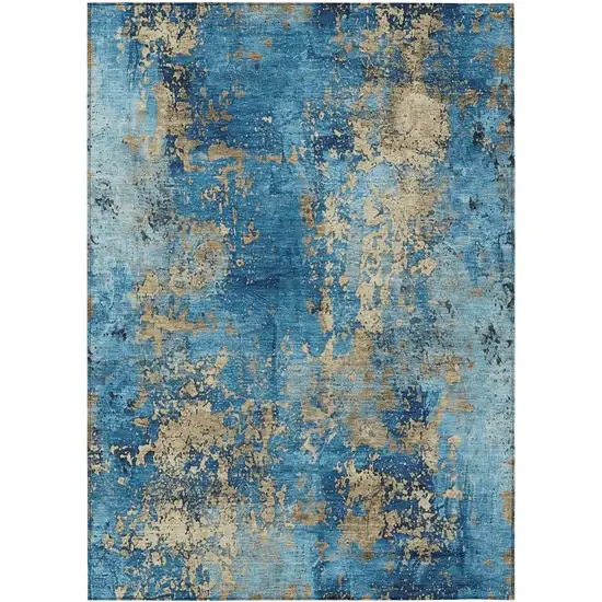Blue And Beige Abstract Washable Indoor Outdoor Area Rug Photo 7