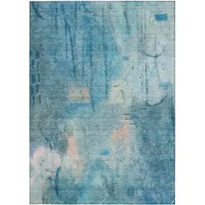 Photo of Blue And Beige Abstract Washable Indoor Outdoor Area Rug