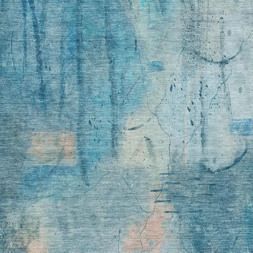 Blue And Beige Abstract Washable Indoor Outdoor Area Rug Photo 2