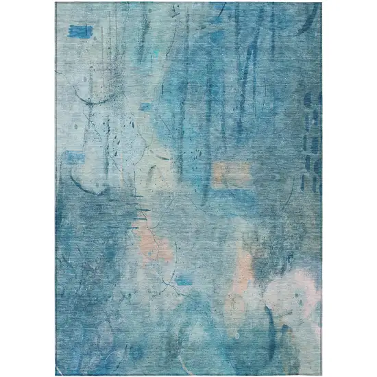 Blue And Beige Abstract Washable Indoor Outdoor Area Rug Photo 1