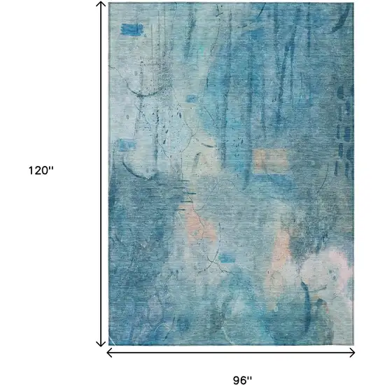 Blue And Beige Abstract Washable Indoor Outdoor Area Rug Photo 8