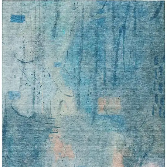 Blue And Beige Abstract Washable Indoor Outdoor Area Rug Photo 6