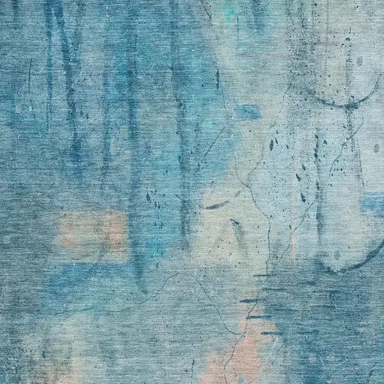 Blue And Beige Abstract Washable Indoor Outdoor Area Rug Photo 2