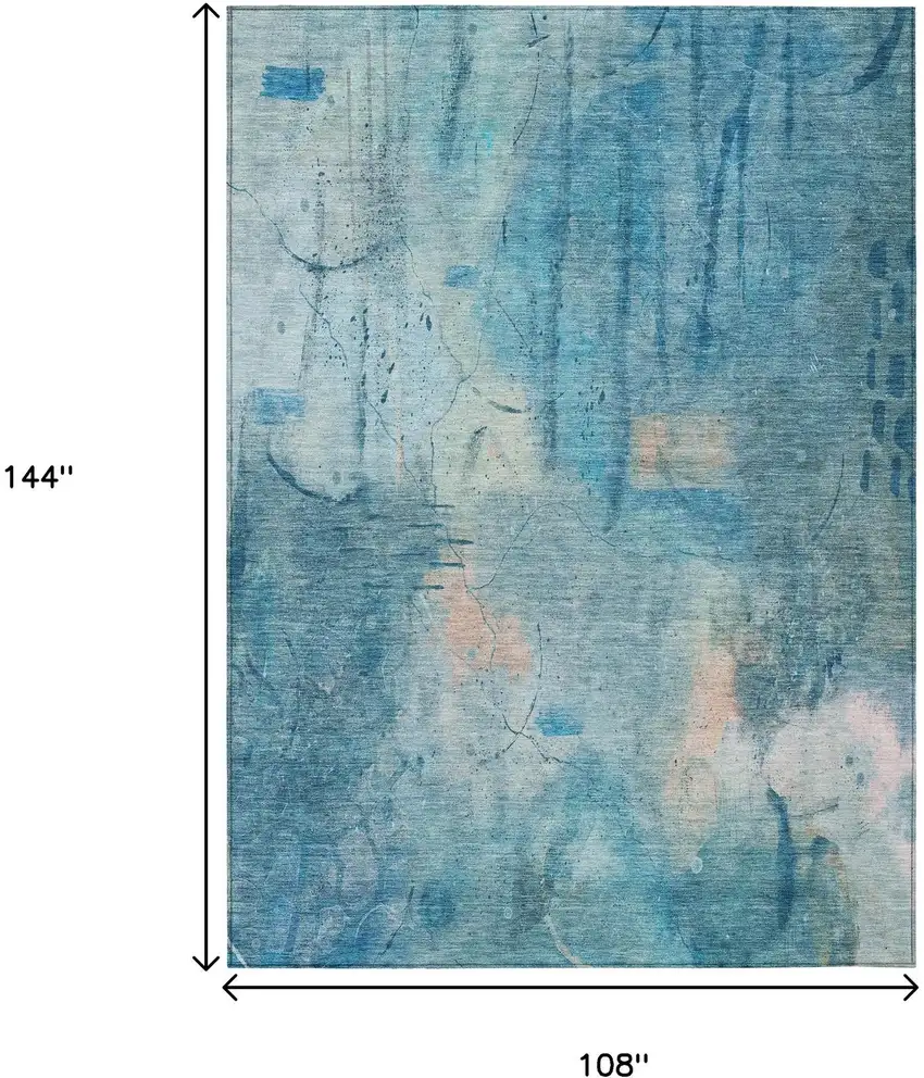 Blue And Beige Abstract Washable Indoor Outdoor Area Rug Photo 9