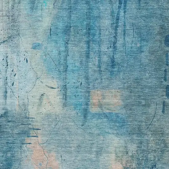 Blue And Beige Abstract Washable Indoor Outdoor Area Rug Photo 6