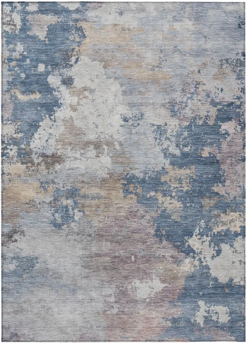 Blue And Beige Abstract Washable Indoor Outdoor Area Rug Photo 1