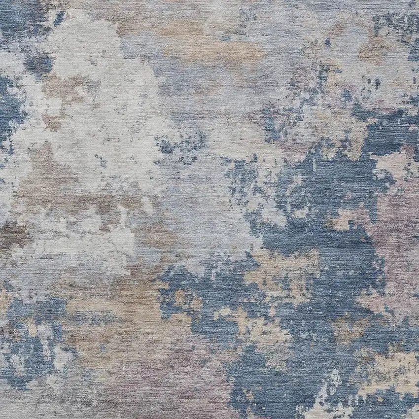 Blue And Beige Abstract Washable Indoor Outdoor Area Rug Photo 2