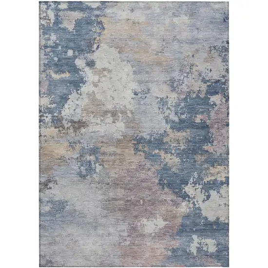 Blue And Beige Abstract Washable Indoor Outdoor Area Rug Photo 1