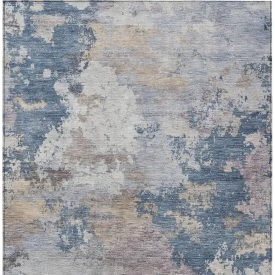 Blue And Beige Abstract Washable Indoor Outdoor Area Rug Photo 3