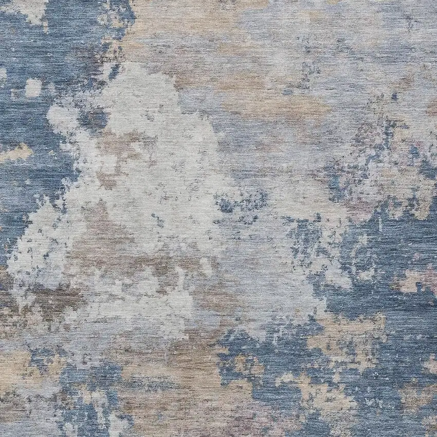Blue And Beige Abstract Washable Indoor Outdoor Area Rug Photo 2
