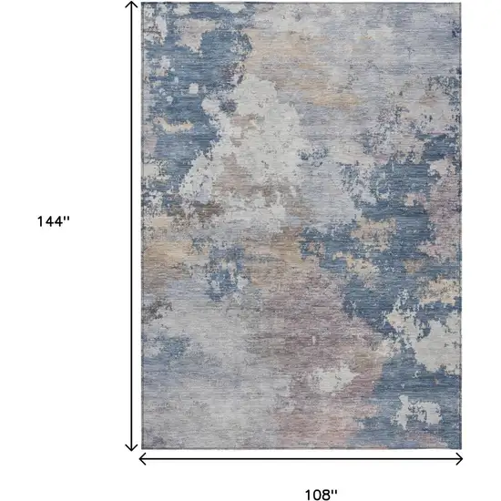 Blue And Beige Abstract Washable Indoor Outdoor Area Rug Photo 7