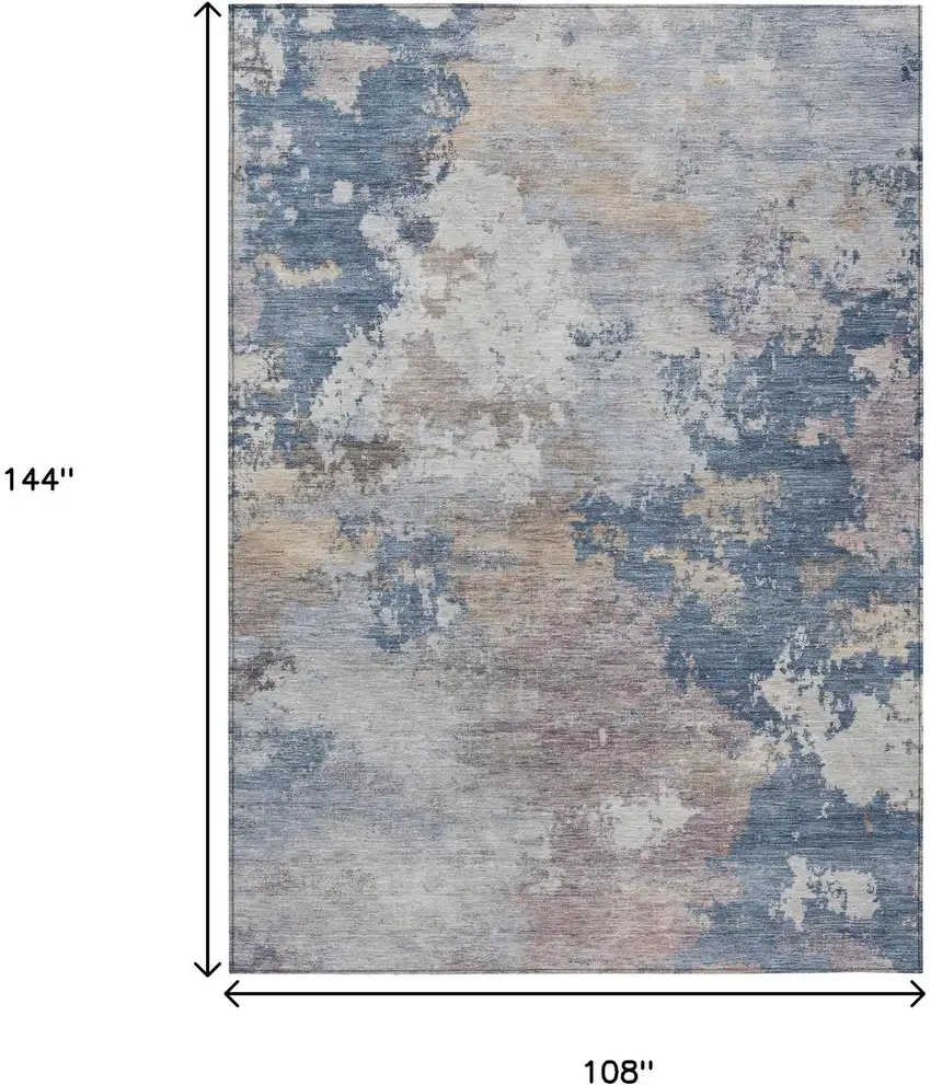 Blue And Beige Abstract Washable Indoor Outdoor Area Rug Photo 7