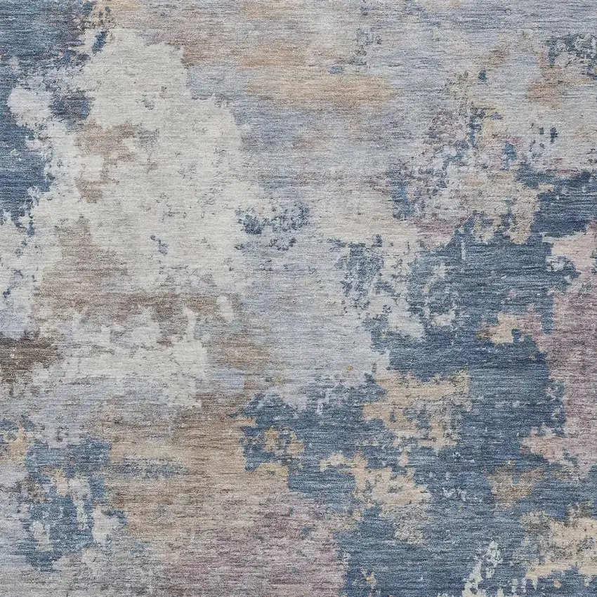 Blue And Beige Abstract Washable Indoor Outdoor Area Rug Photo 2