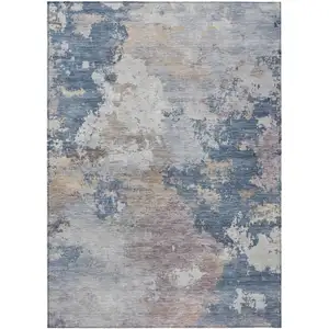 Photo of Blue And Beige Abstract Washable Indoor Outdoor Area Rug