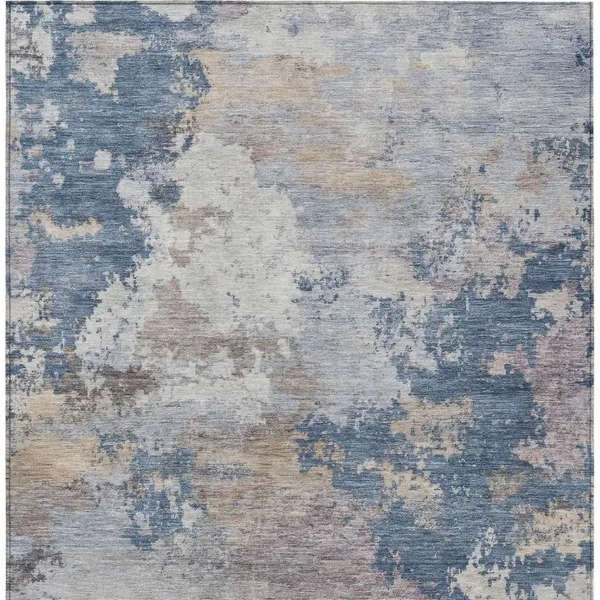 Blue And Beige Abstract Washable Indoor Outdoor Area Rug Photo 3