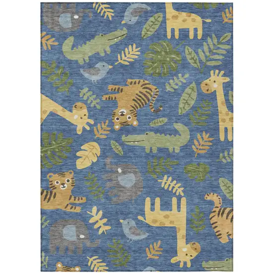 Blue And Beige Abstract Washable Indoor Outdoor Area Rug Photo 1