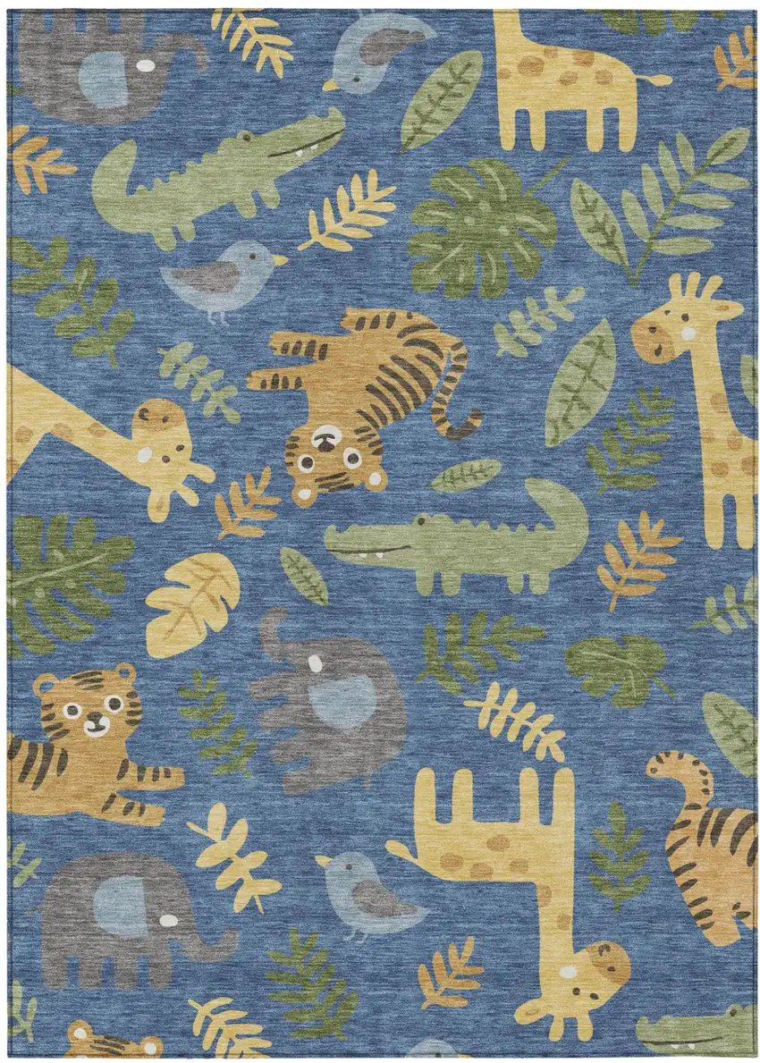 Blue And Beige Abstract Washable Indoor Outdoor Area Rug Photo 1