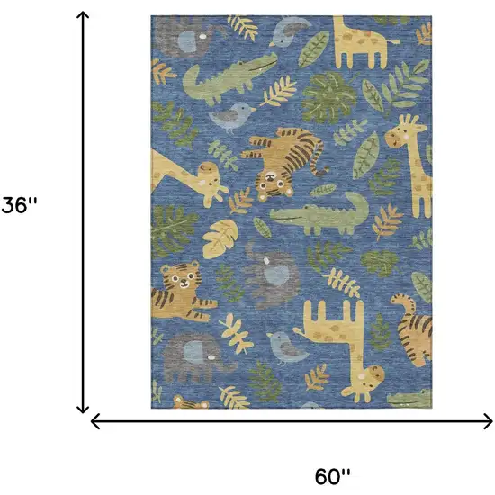 Blue And Beige Abstract Washable Indoor Outdoor Area Rug Photo 6
