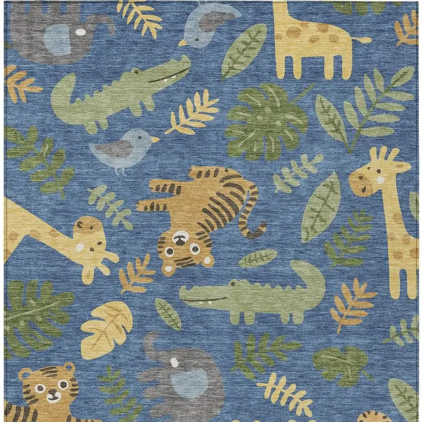 Blue And Beige Abstract Washable Indoor Outdoor Area Rug Photo 3