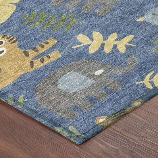 Blue And Beige Abstract Washable Indoor Outdoor Area Rug Photo 4