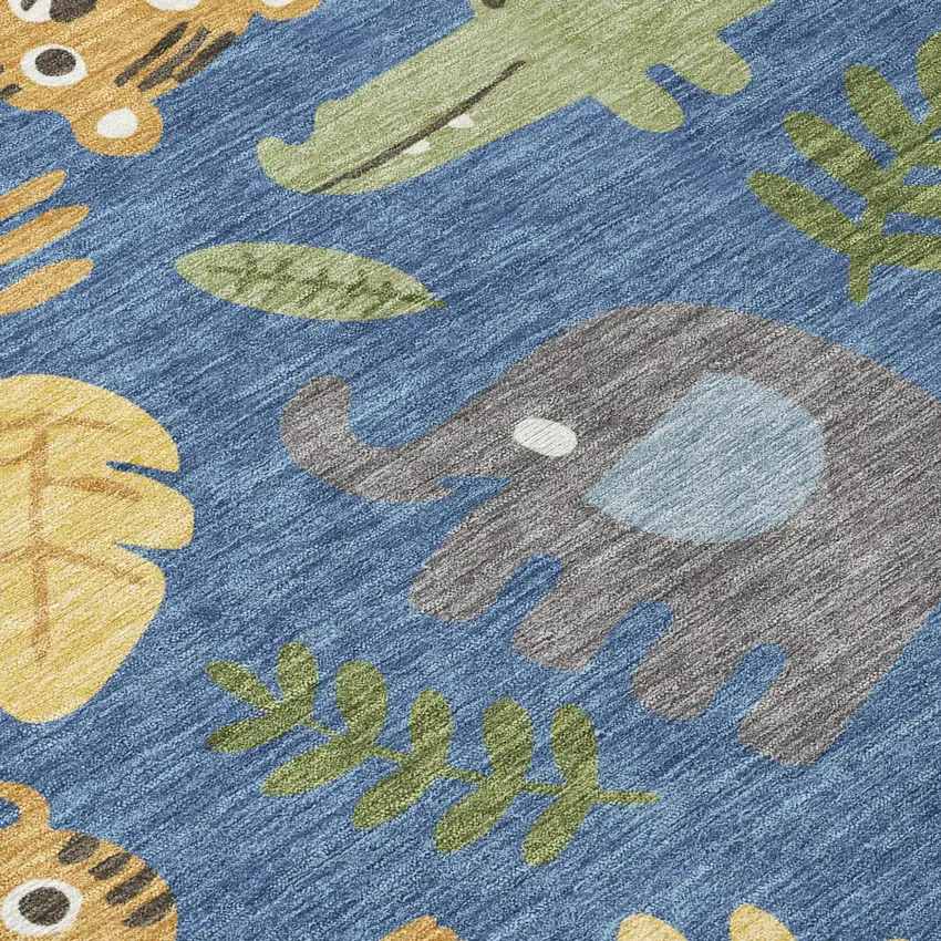 Blue And Beige Abstract Washable Indoor Outdoor Area Rug Photo 5