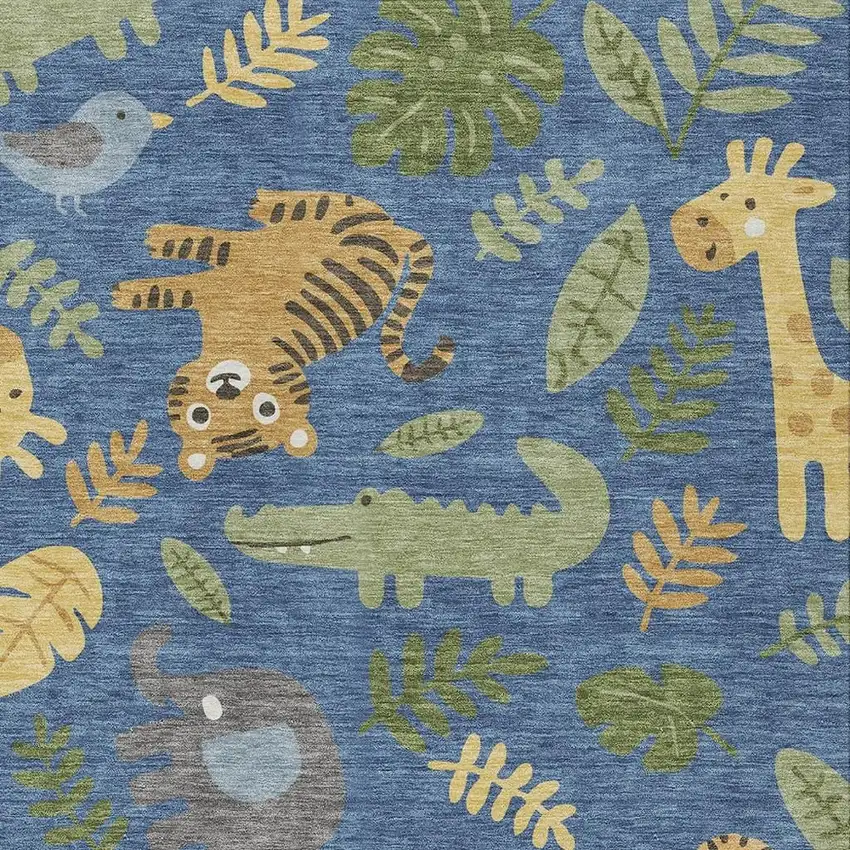 Blue And Beige Abstract Washable Indoor Outdoor Area Rug Photo 2