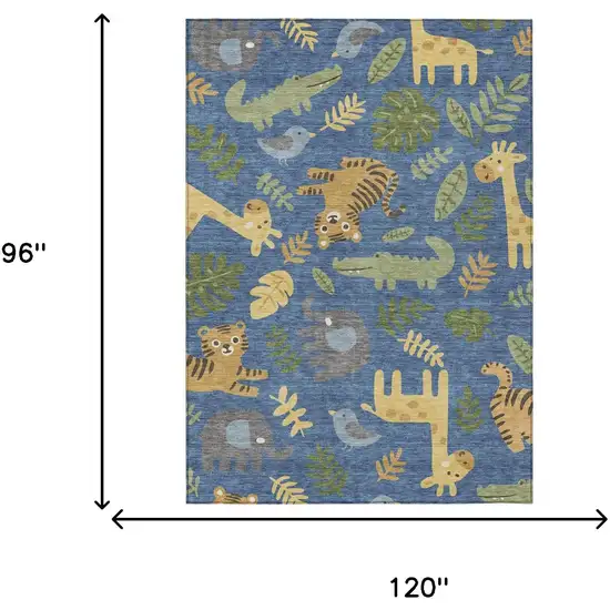 Blue And Beige Abstract Washable Indoor Outdoor Area Rug Photo 6