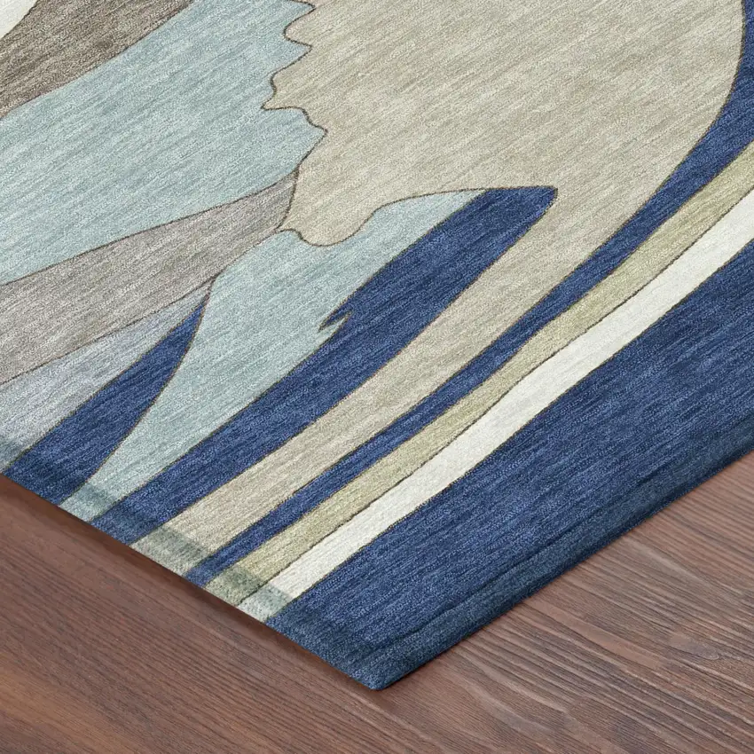 Blue And Beige Abstract Washable Indoor Outdoor Area Rug Photo 3
