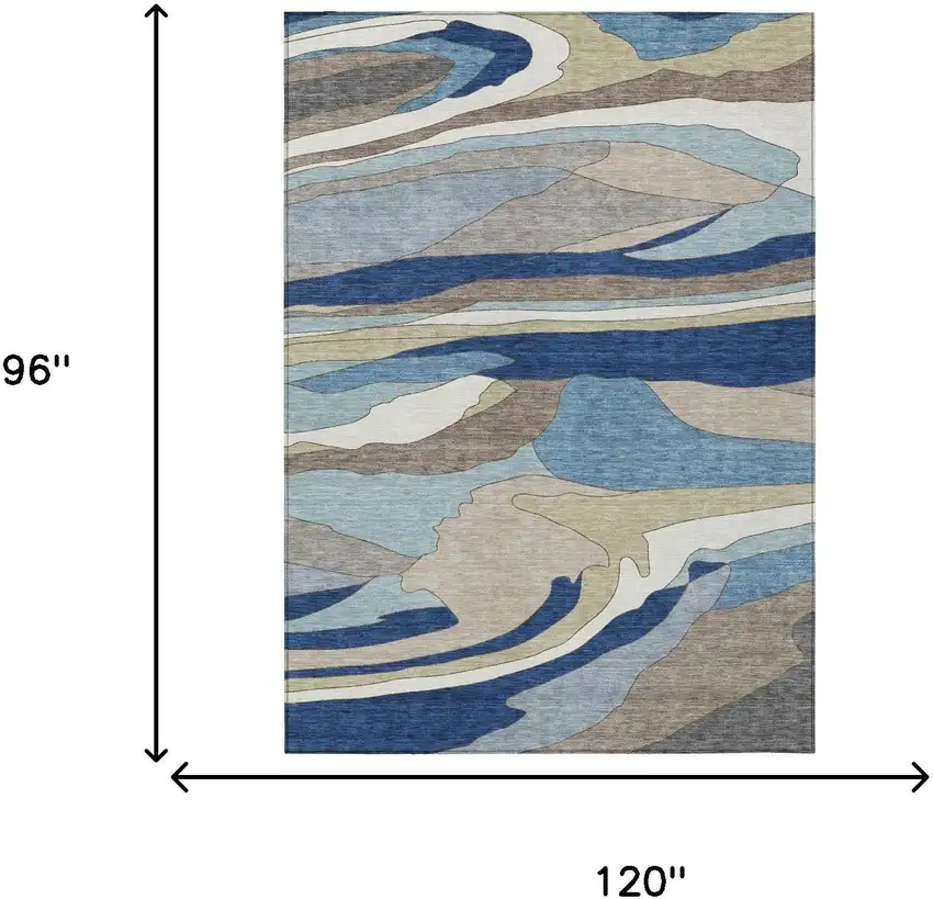 Blue And Beige Abstract Washable Indoor Outdoor Area Rug Photo 5