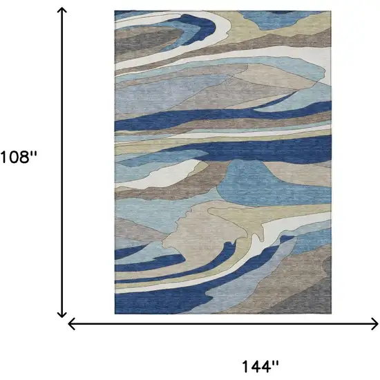 Blue And Beige Abstract Washable Indoor Outdoor Area Rug Photo 5