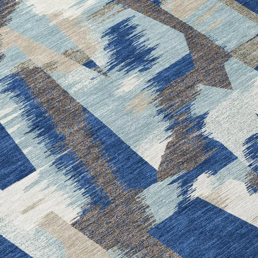 Blue And Beige Abstract Washable Indoor Outdoor Area Rug Photo 9