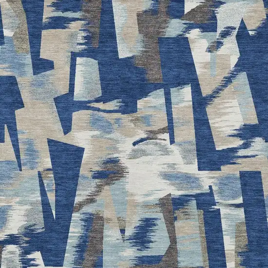 Blue And Beige Abstract Washable Indoor Outdoor Area Rug Photo 7