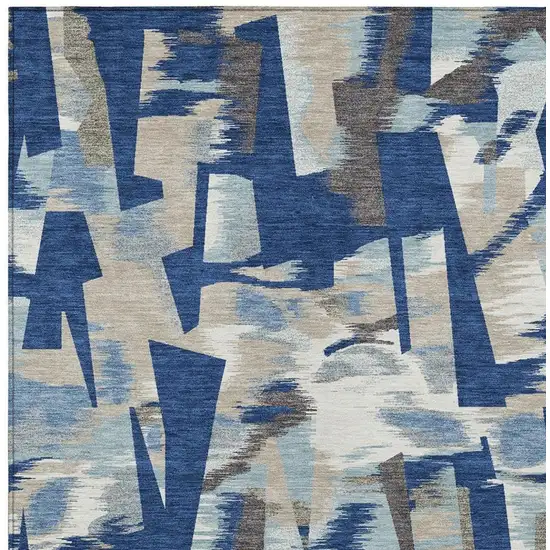 Blue And Beige Abstract Washable Indoor Outdoor Area Rug Photo 8