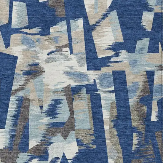 Blue And Beige Abstract Washable Indoor Outdoor Area Rug Photo 6