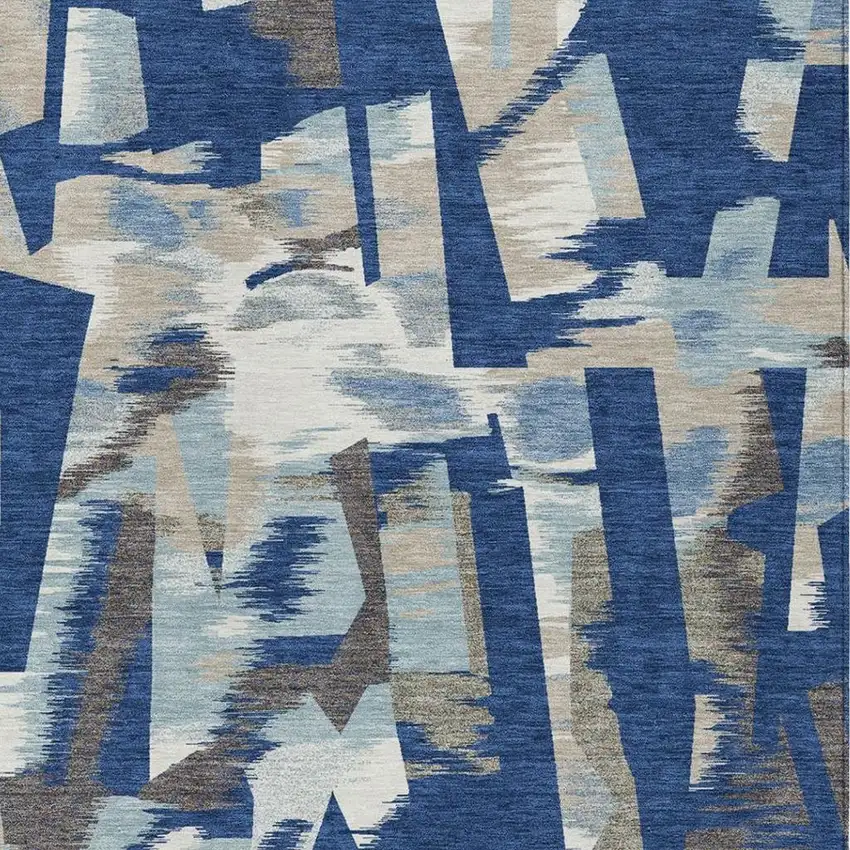 Blue And Beige Abstract Washable Indoor Outdoor Area Rug Photo 6