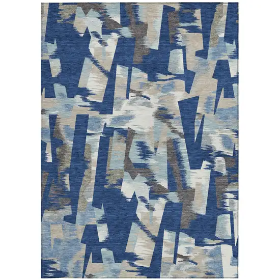 Blue And Beige Abstract Washable Indoor Outdoor Area Rug Photo 4