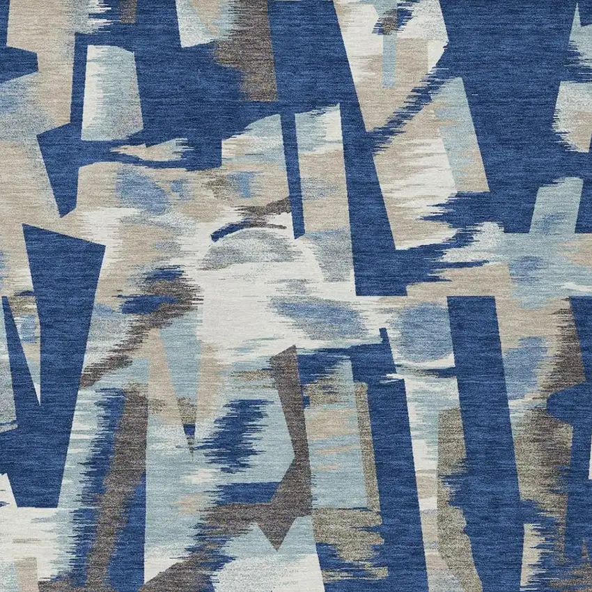 Blue And Beige Abstract Washable Indoor Outdoor Area Rug Photo 2