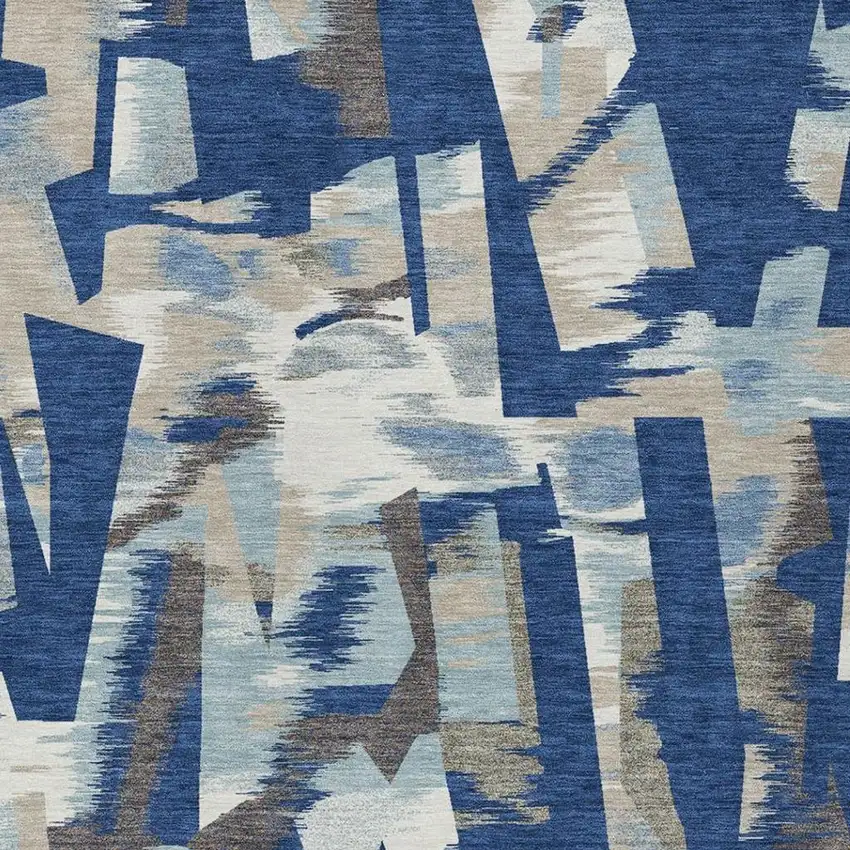 Blue And Beige Abstract Washable Indoor Outdoor Area Rug Photo 8
