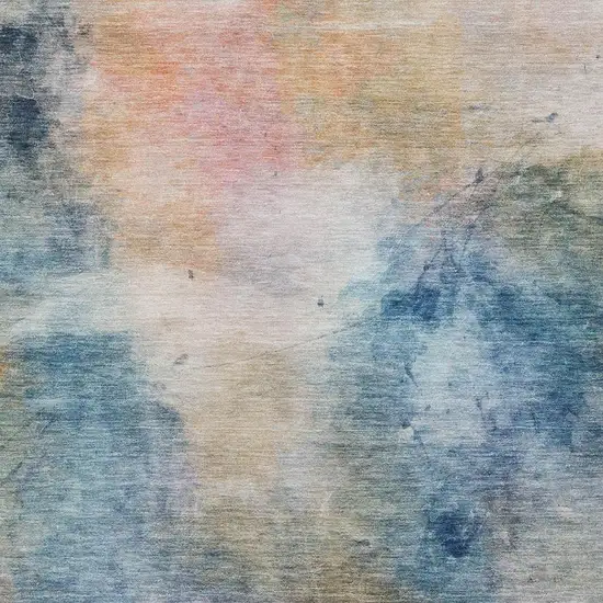 Blue And Beige Abstract Washable Indoor Outdoor Area Rug Photo 1