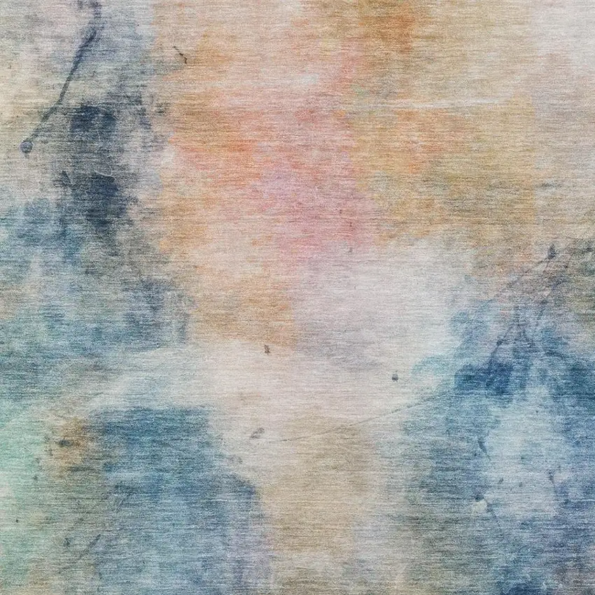 Blue And Beige Abstract Washable Indoor Outdoor Area Rug Photo 9