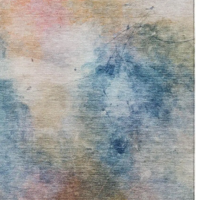 Blue And Beige Abstract Washable Indoor Outdoor Area Rug Photo 4