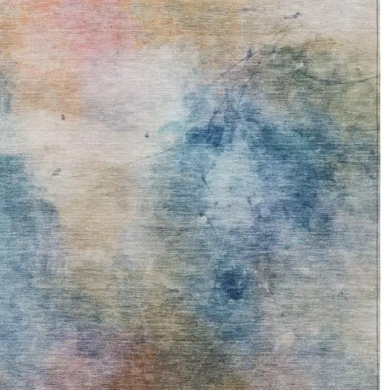 Blue And Beige Abstract Washable Indoor Outdoor Area Rug Photo 4