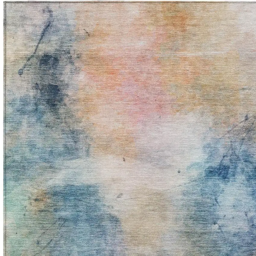 Blue And Beige Abstract Washable Indoor Outdoor Area Rug Photo 6
