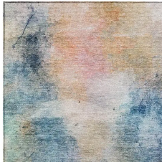 Blue And Beige Abstract Washable Indoor Outdoor Area Rug Photo 8